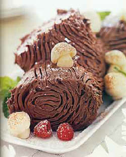 Yule Log - Buche de Noel with Marzipan Mushrooms